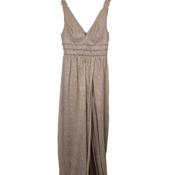 City Triangles Metallic ALine Gown with Beaded Waist Bands Blush PROM WEDDING 13 - Picture 2 of 12